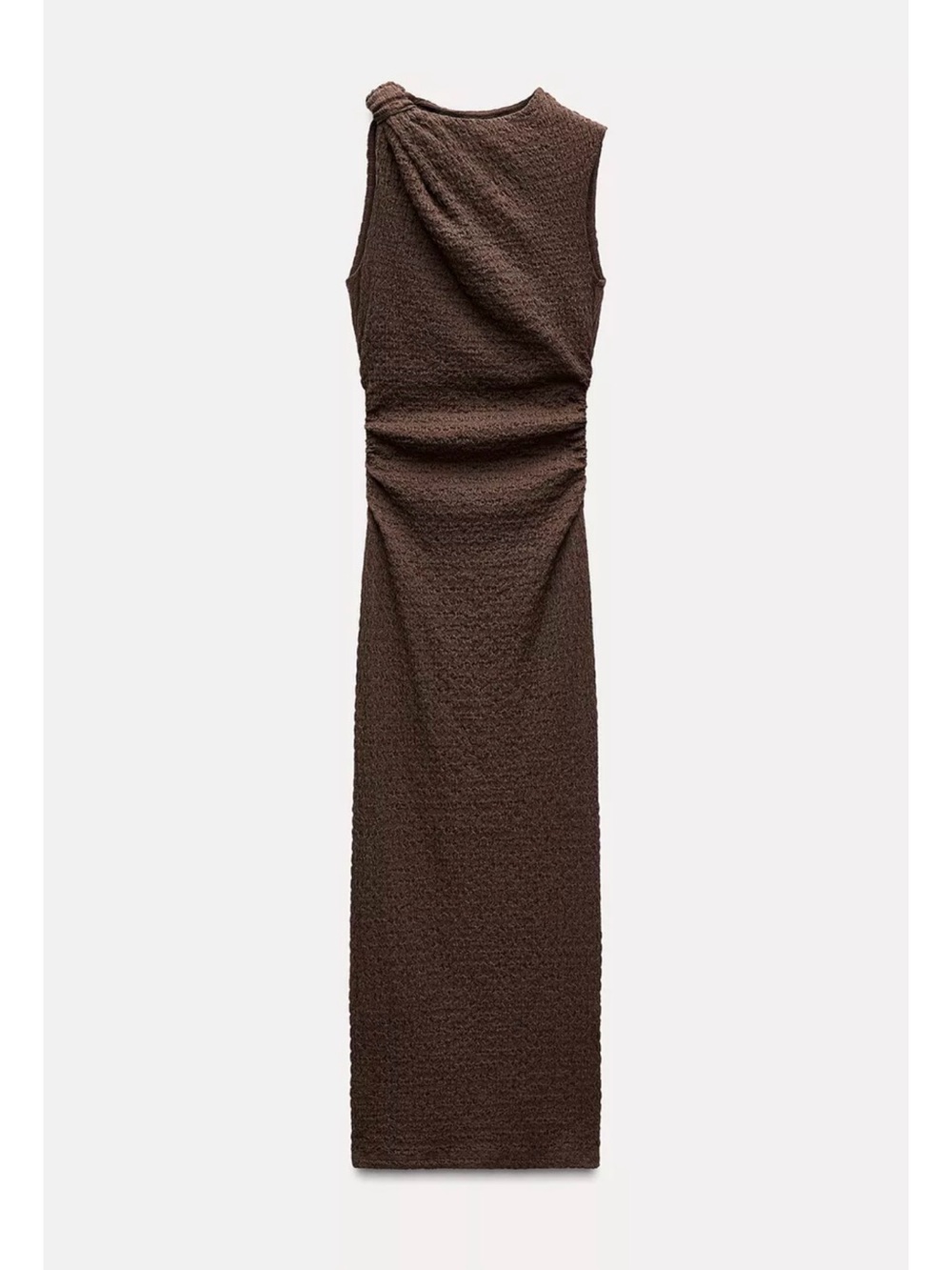 Zara Brown Sleeveless Textured Midi Dress